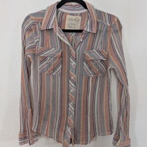We The Free Midwest Gauzy Sheer Stripped Button-Down Shirt Boho Y2K Festival